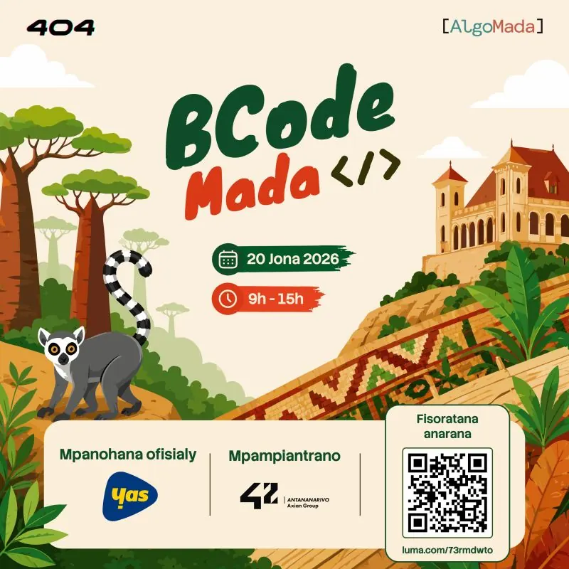 Affiche du tournoi de programmation BCode Mada du 20 juin 2026